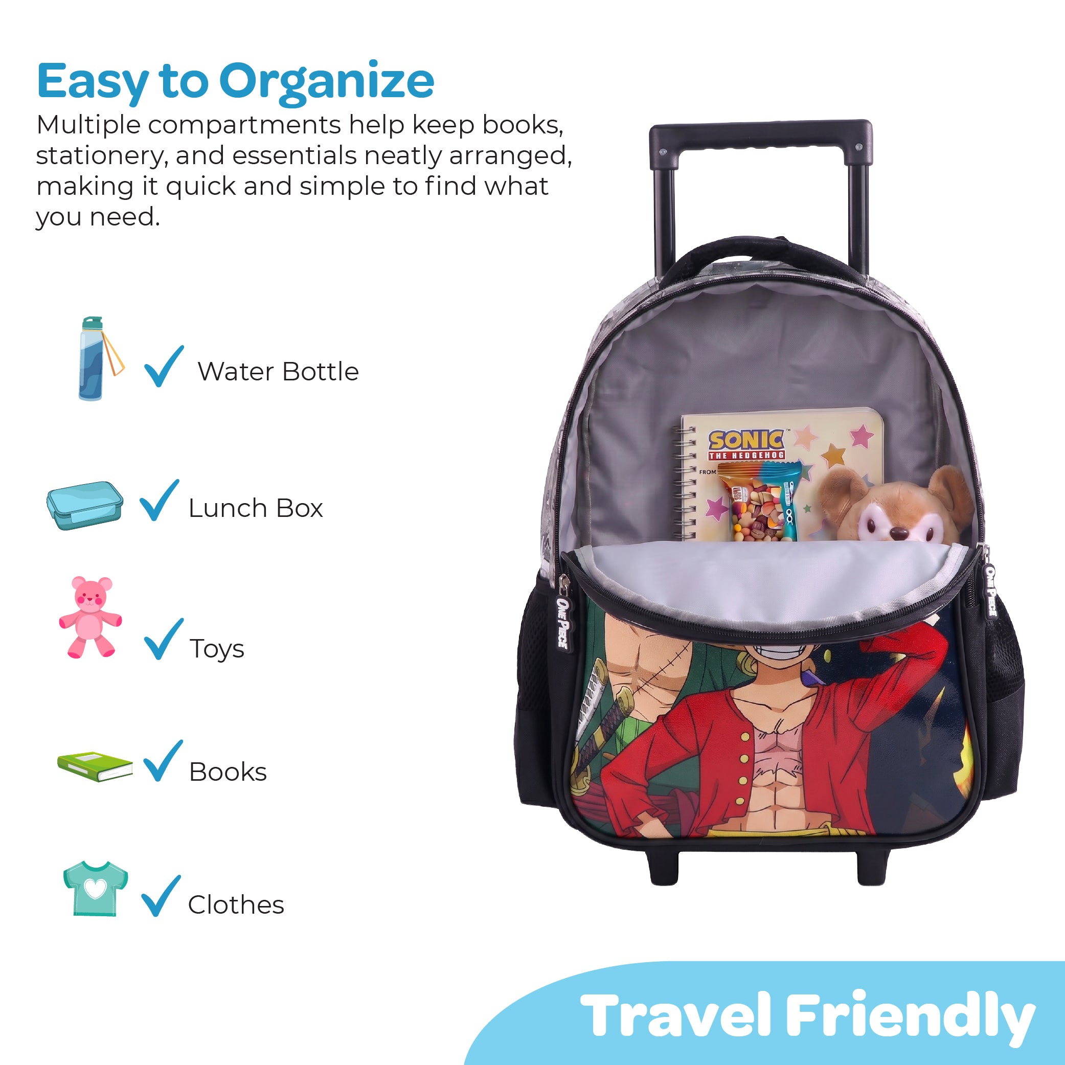 MOON Licensed One Piece 3 in 1 Kids Trolley Set