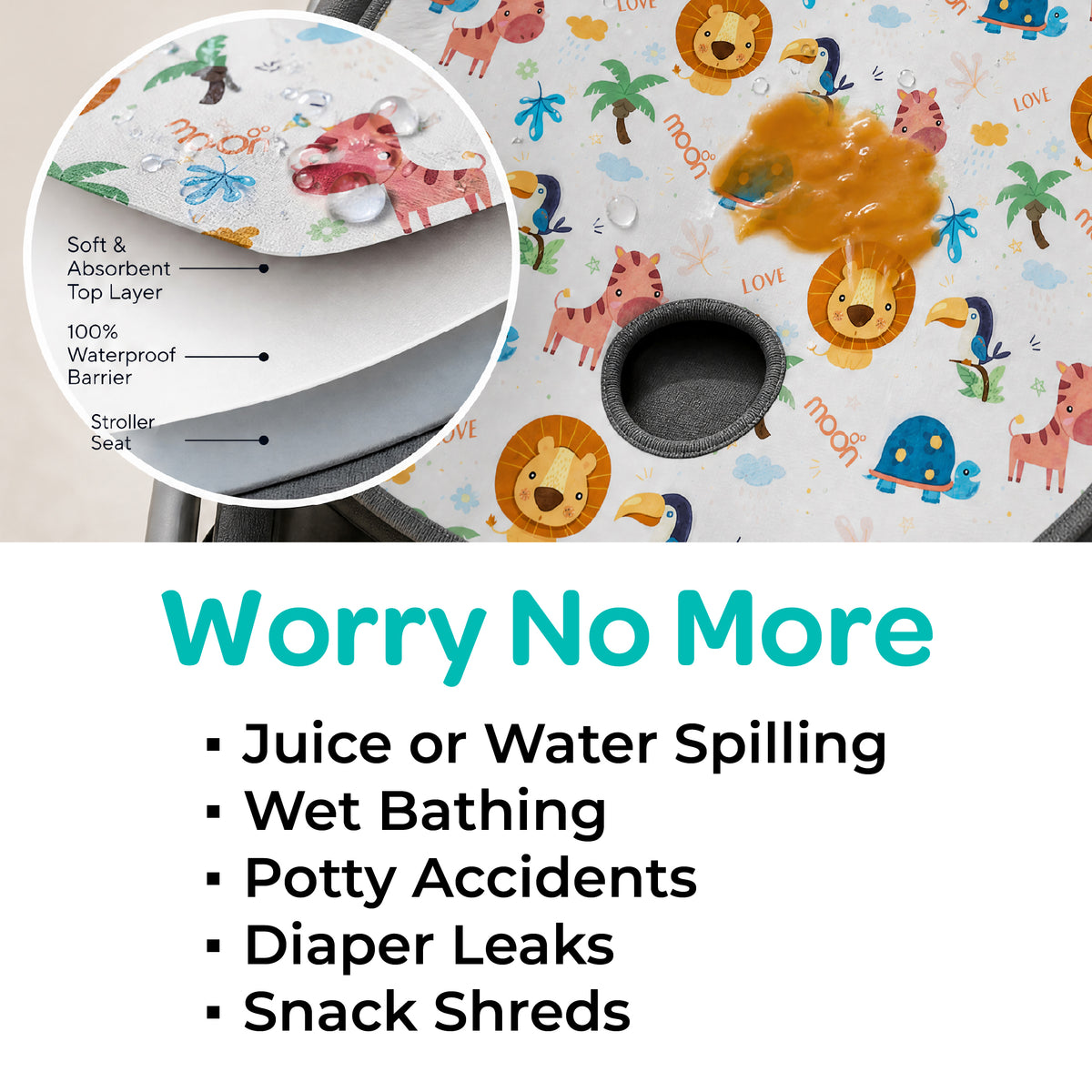 MOON Waterproof Baby Cushion Pad – Car Seat, Stroller & Highchair Liner