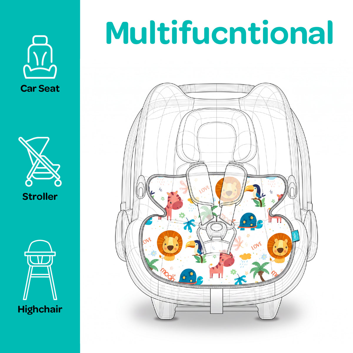 MOON Waterproof Baby Cushion Pad – Car Seat, Stroller & Highchair Liner