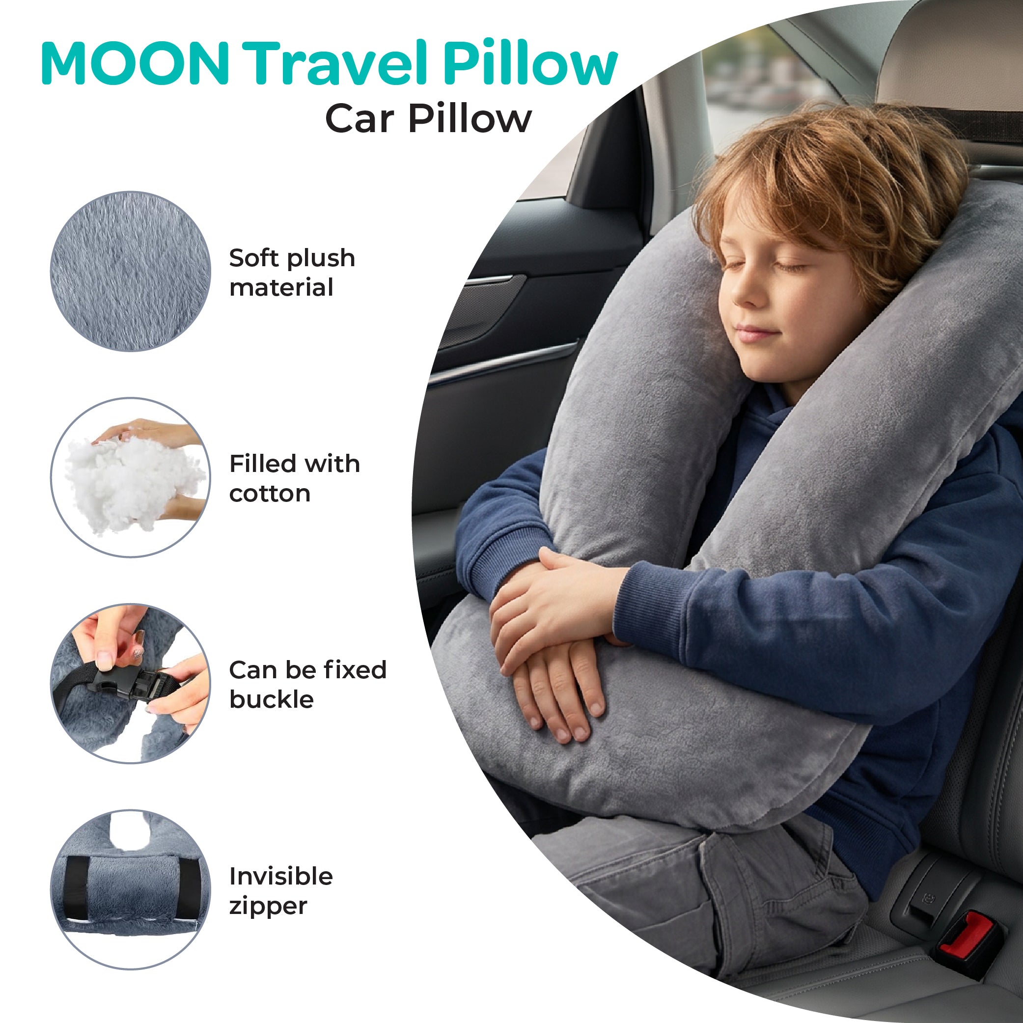 MOON Travel Pillow – U-Shape Neck Support Pillow for Kids & Adults