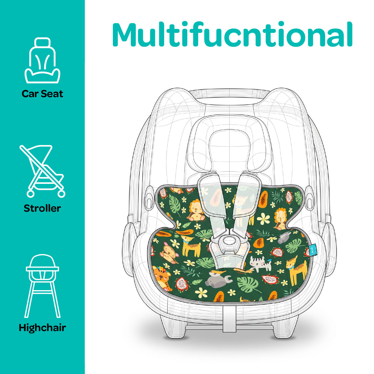 MOON Waterproof Cushion Pad – 3-in-1 Liner for Car Seat, Stroller & Highchair