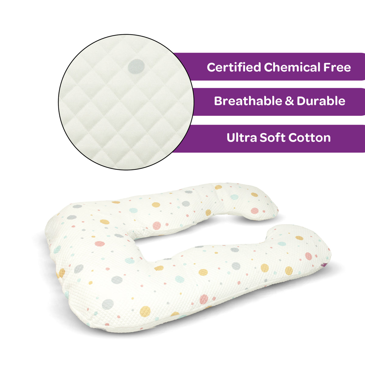 MOON Pregnancy Pillow – U-Shaped Full Body Maternity Support – Polka