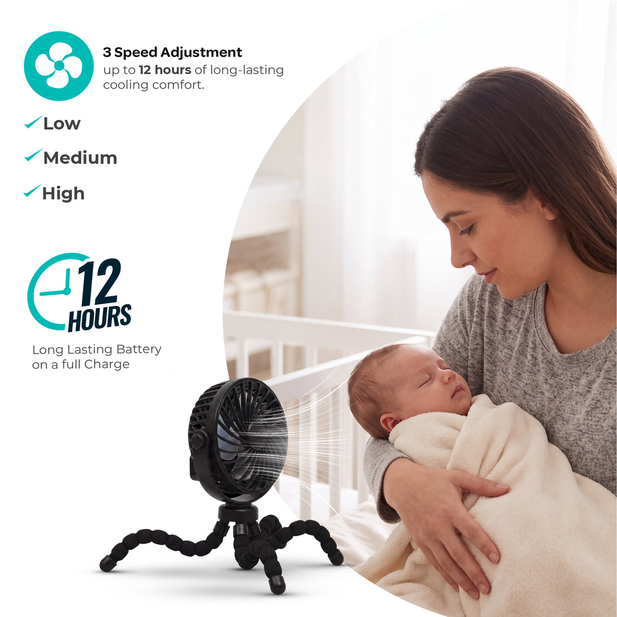 MOON Stroller Fan – Rechargeable 3-Speed Clip-On Fan
