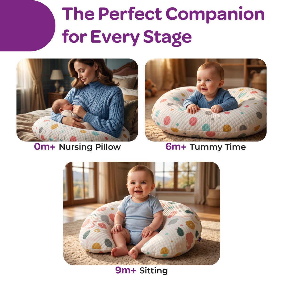 MOON Portable Nursing Breast Feeding Baby Support Pillow Cushion With Washable Zippered Cover-Hippo — The Moon Brand product image