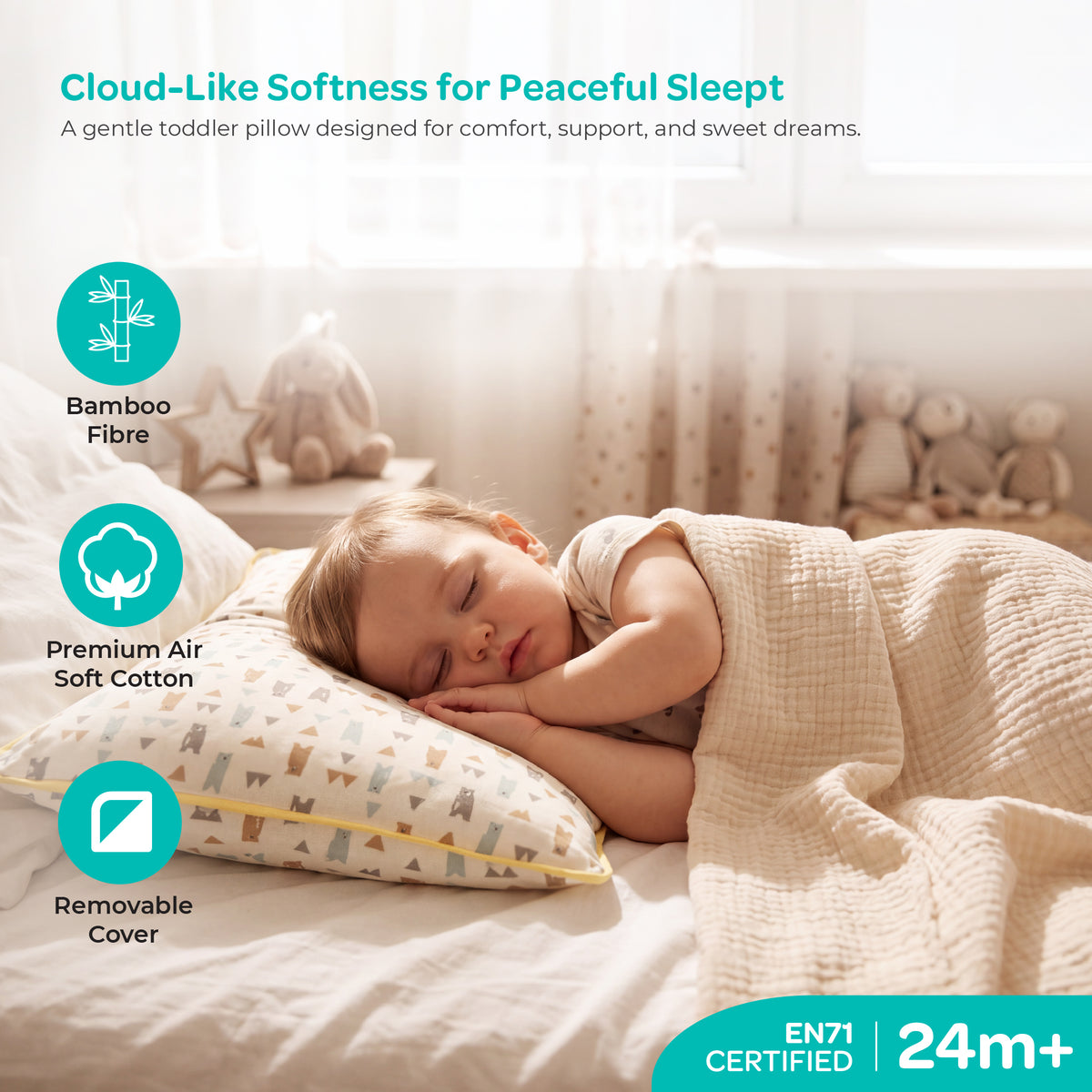 MOON Bamboo Toddler Pillow – Soft Cotton Kids Pillow