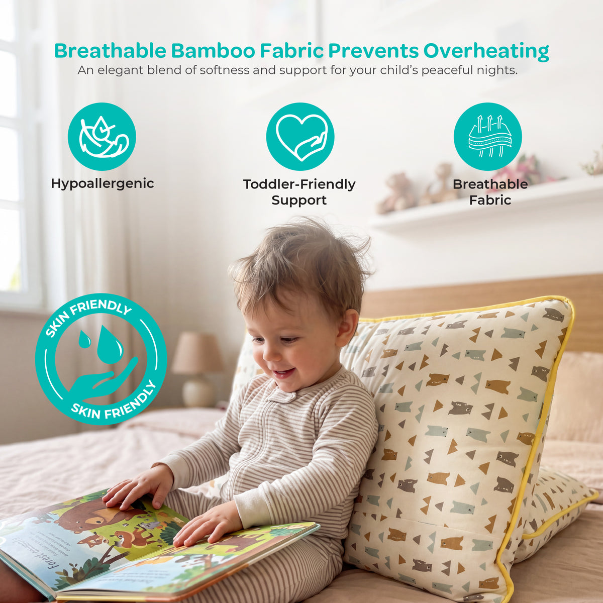 MOON Bamboo Toddler Pillow – Soft Cotton Kids Pillow