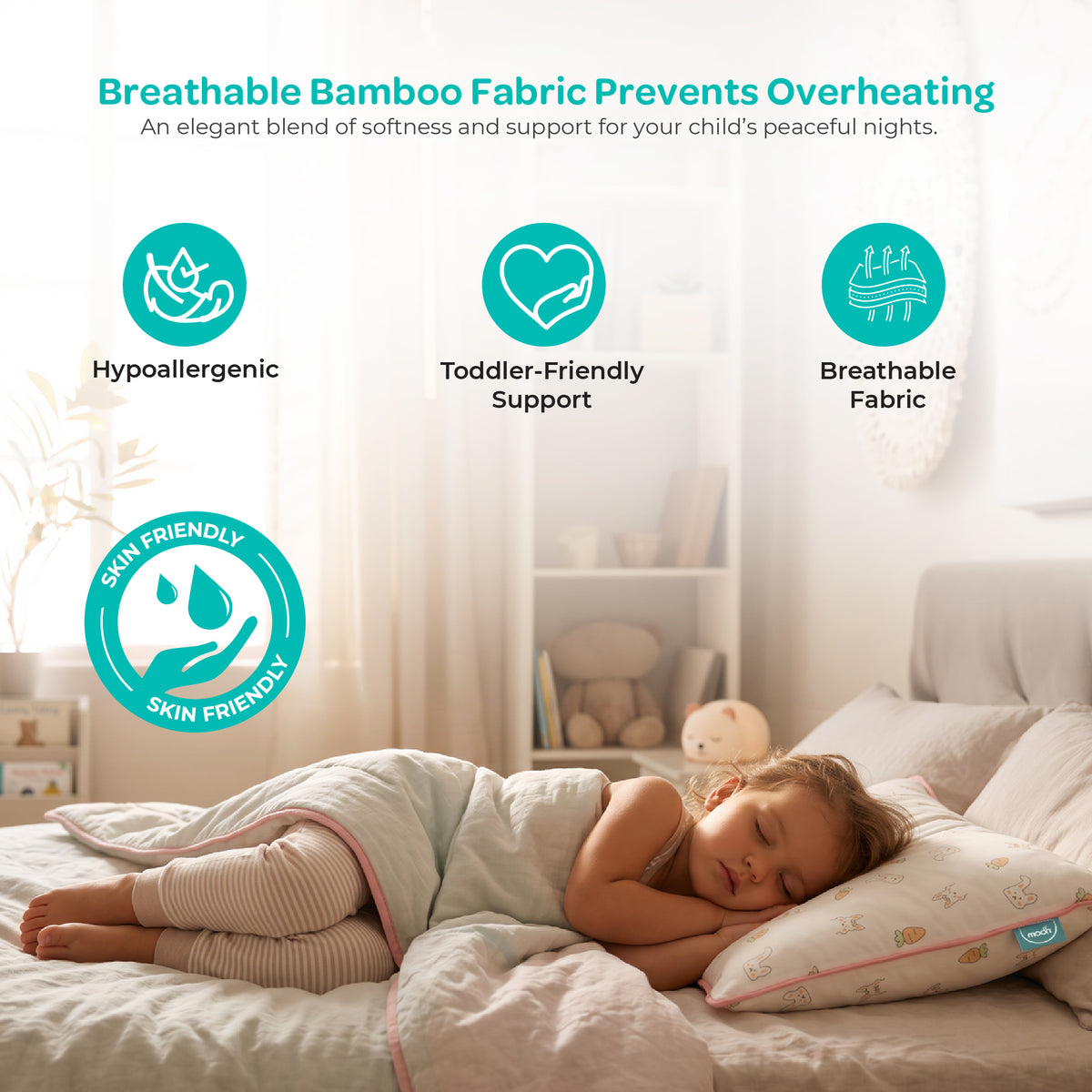 MOON Bamboo Toddler Pillow – Soft Cotton Kids Pillow