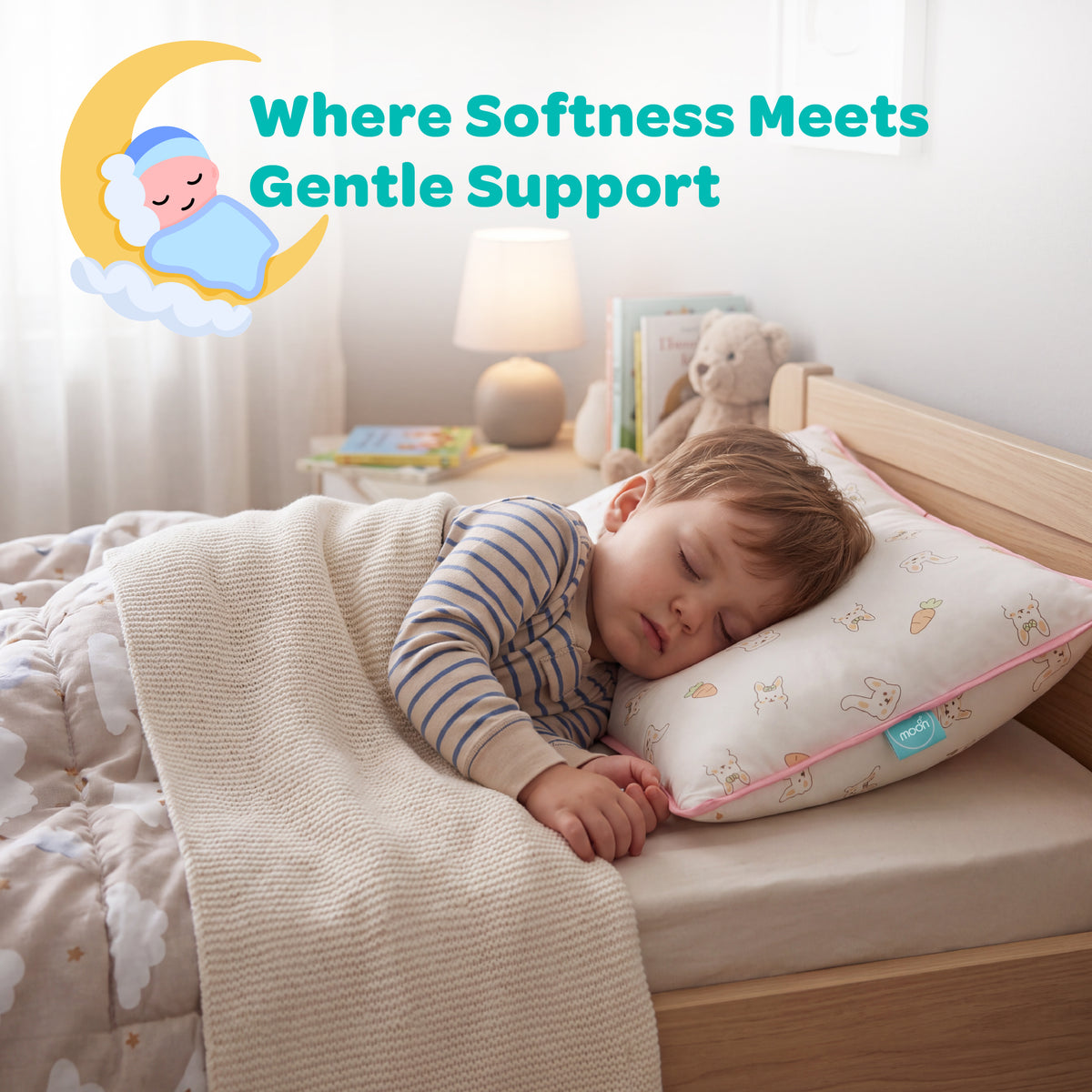 MOON Bamboo Toddler Pillow – Soft Cotton Kids Pillow