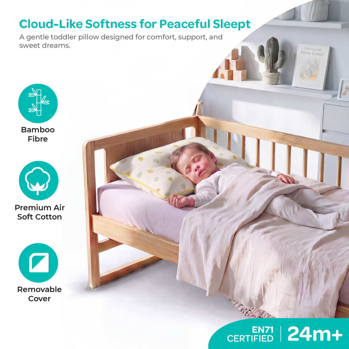 MOON Bamboo Toddler Pillow – Soft Cotton Kids Pillow