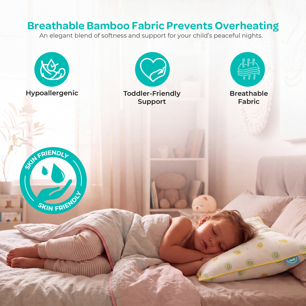 MOON Bamboo Toddler Pillow – Soft Cotton Kids Pillow