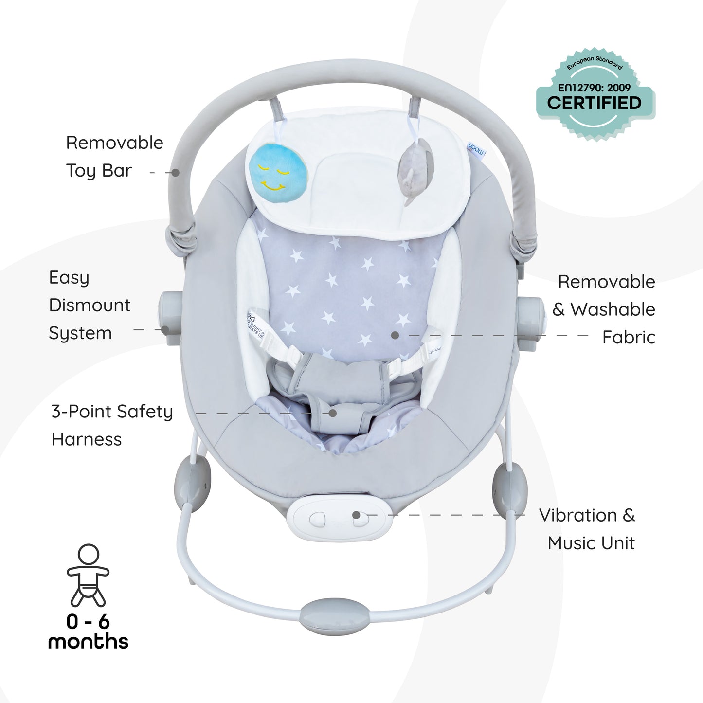MOON Hopper Baby Bouncer - Grey Star