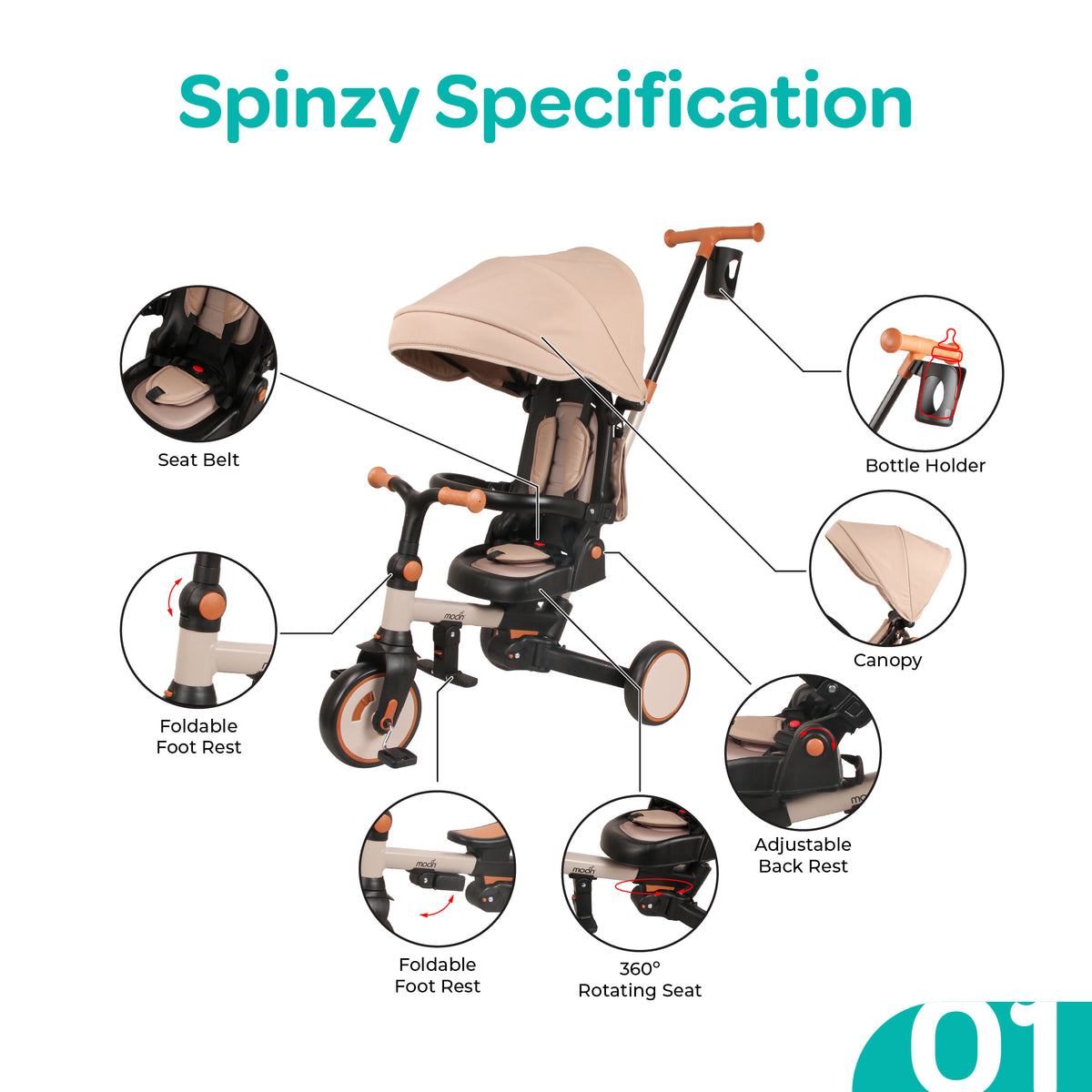 MOON Spinzy 7-in-1 Convertible Baby Tricycle for Kids 1-6 Years