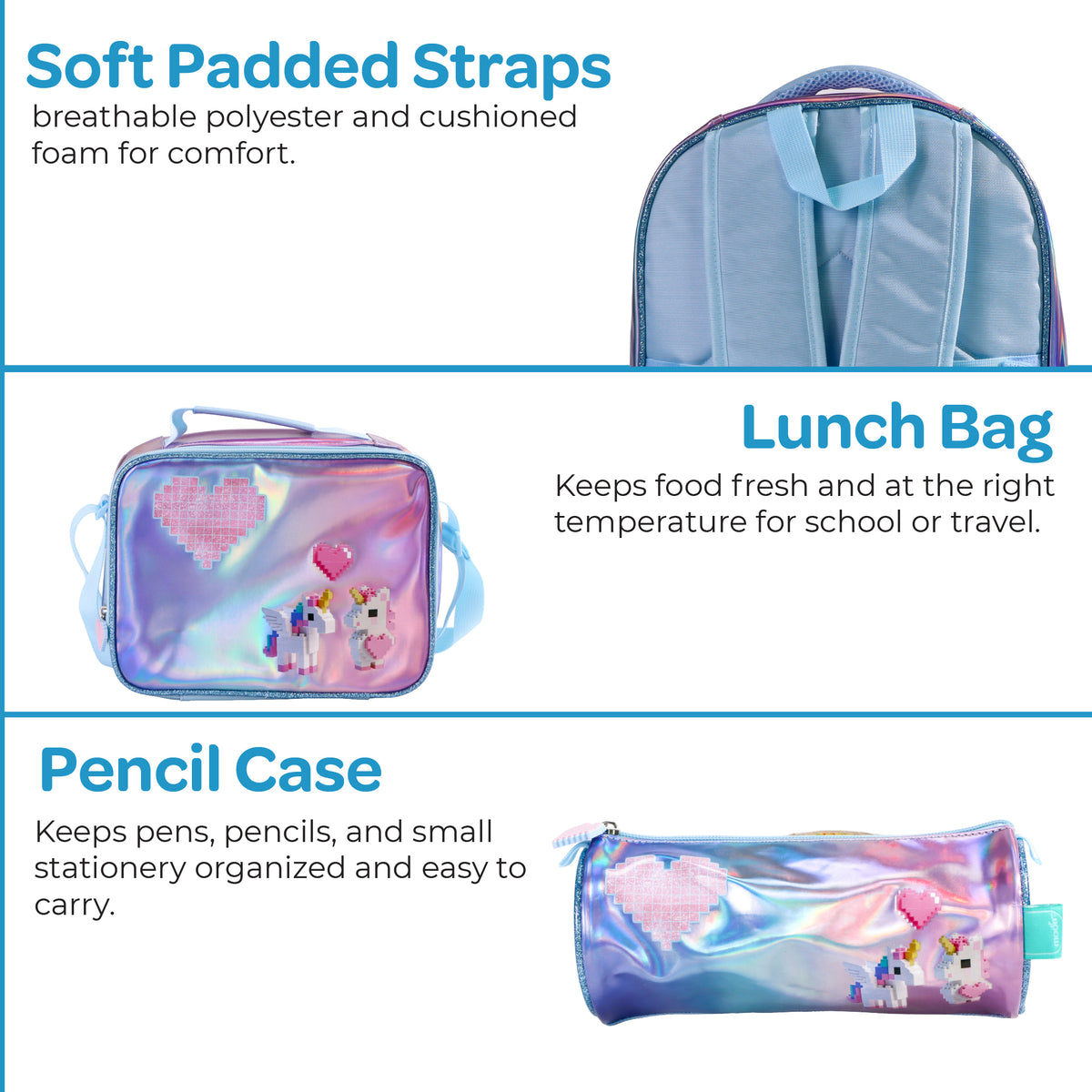 MOON Unicorn Backpack Set for Girls 3 in 1