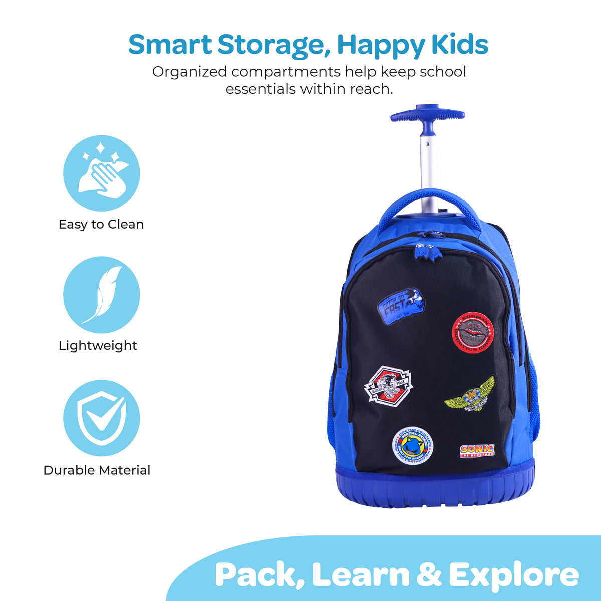 MOON Licensed SONIC the Hedgehog 3-in-1 Kids Trolley Backpack Set