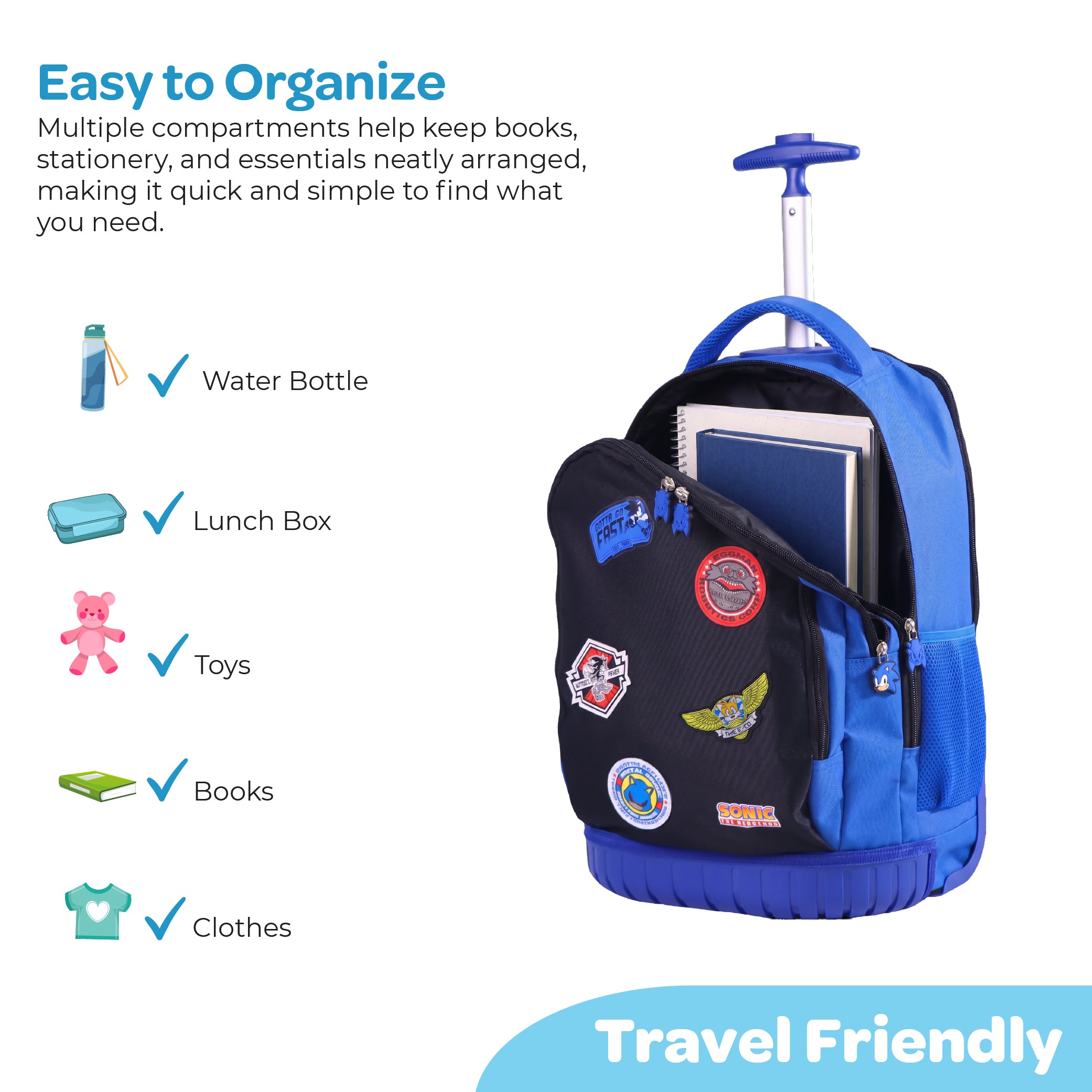 MOON Licensed SONIC the Hedgehog 3-in-1 Kids Trolley Backpack Set