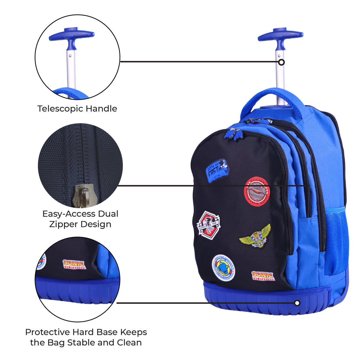 MOON Licensed SONIC the Hedgehog 3-in-1 Kids Trolley Backpack Set