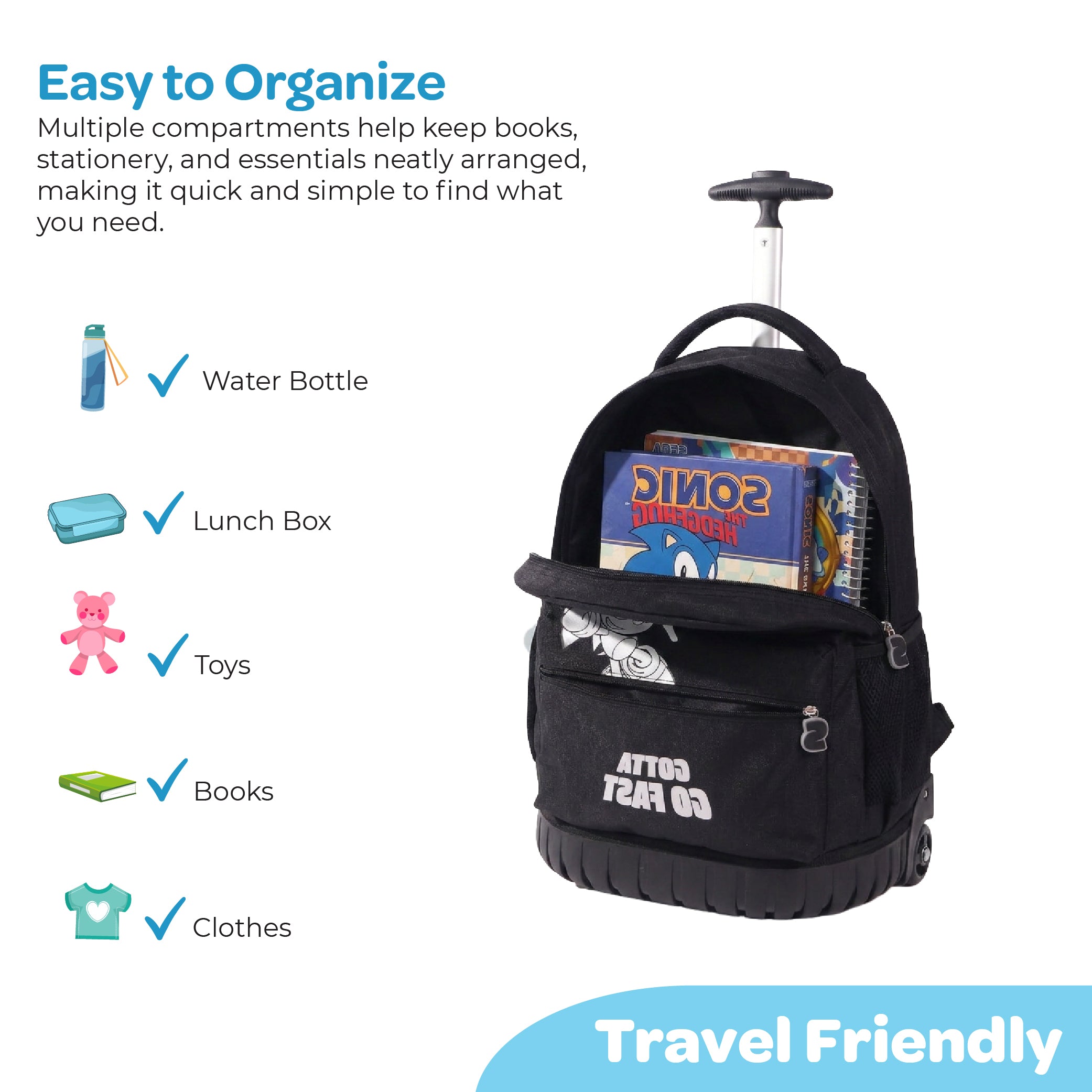 MOON Licensed SONIC the Hedgehog 3-in-1 Kids Trolley Backpack Set