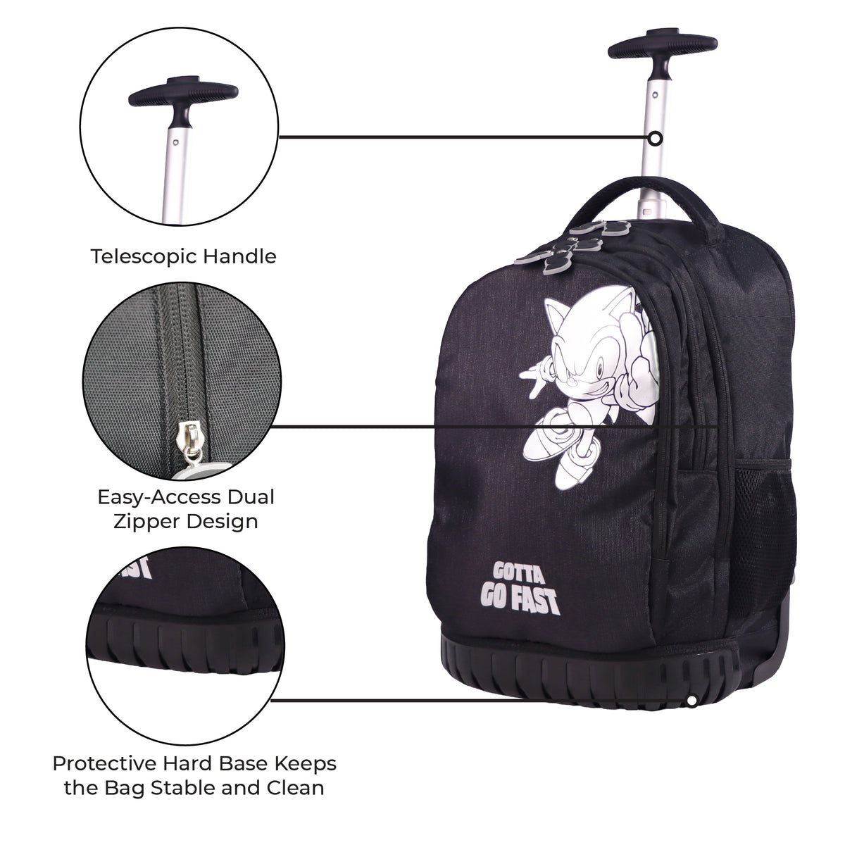 MOON Licensed SONIC the Hedgehog 3-in-1 Kids Trolley Backpack Set