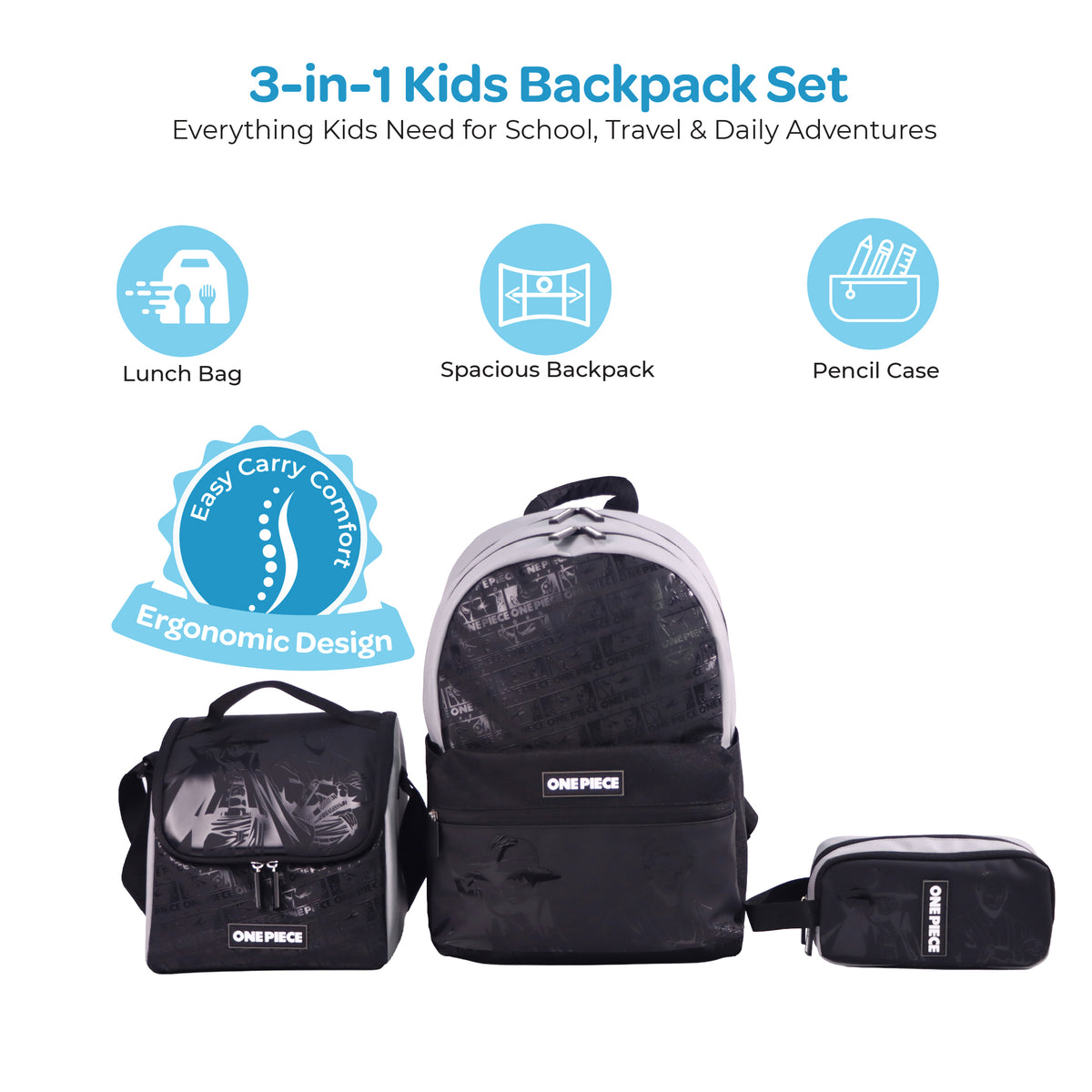 MOON Licensed One Piece 3-in-1 Kids School Backpack set