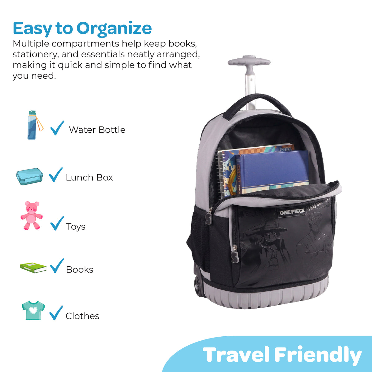 MOON Licensed One Piece 3 in 1 Kids Trolley Set