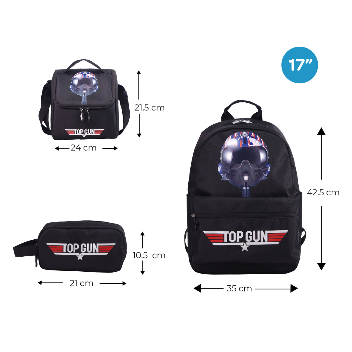 MOON Licensed Top Gun 3 in 1 Kids Backpack Set
