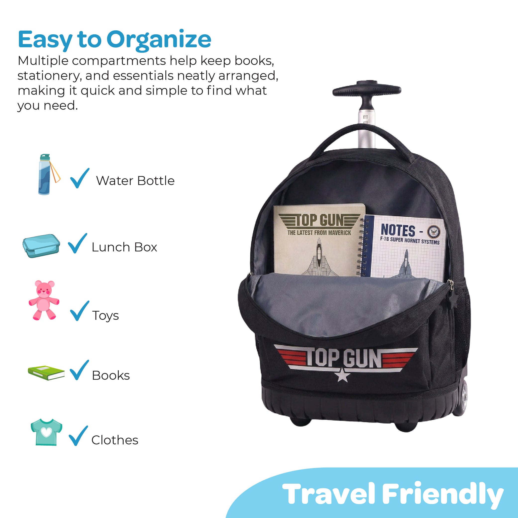 MOON Licensed Top Gun 3-in-1 Kids Trolley Backpack Set