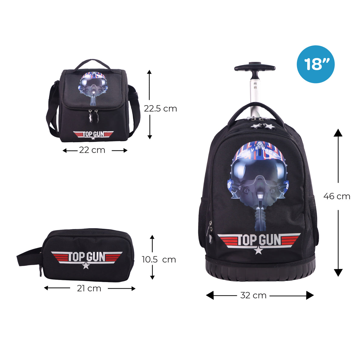 MOON Licensed Top Gun 3-in-1 Kids Trolley Backpack Set