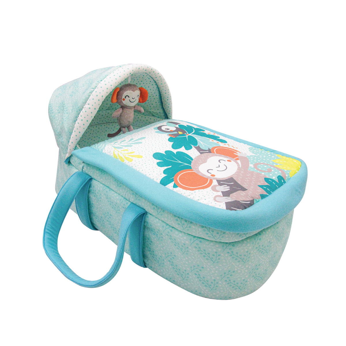 MOON Jungle Friends Moses Basket / MOON Organic Cellular Blanket (75 x 100 CM, Blue) / MOON Disposable Under Pads (45 x 60 cm) - The Moon Brand™