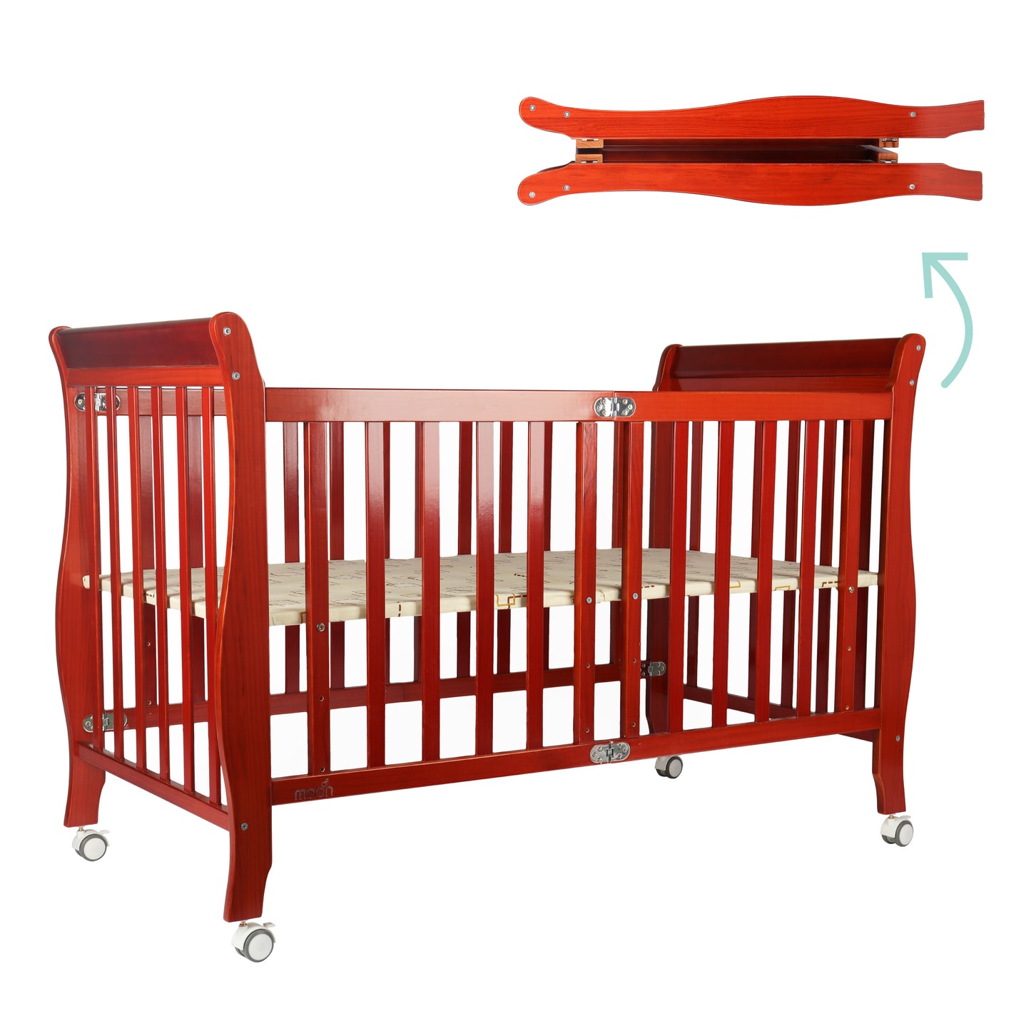 MOON Wooden Foldable Baby Crib (129X69X96 cm)-Natural wood