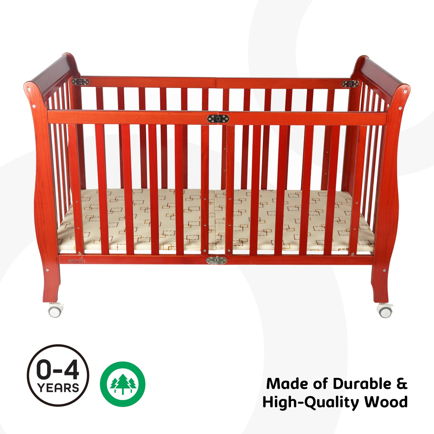 MOON Wooden Foldable Baby Crib (129X69X96 cm)-Natural wood