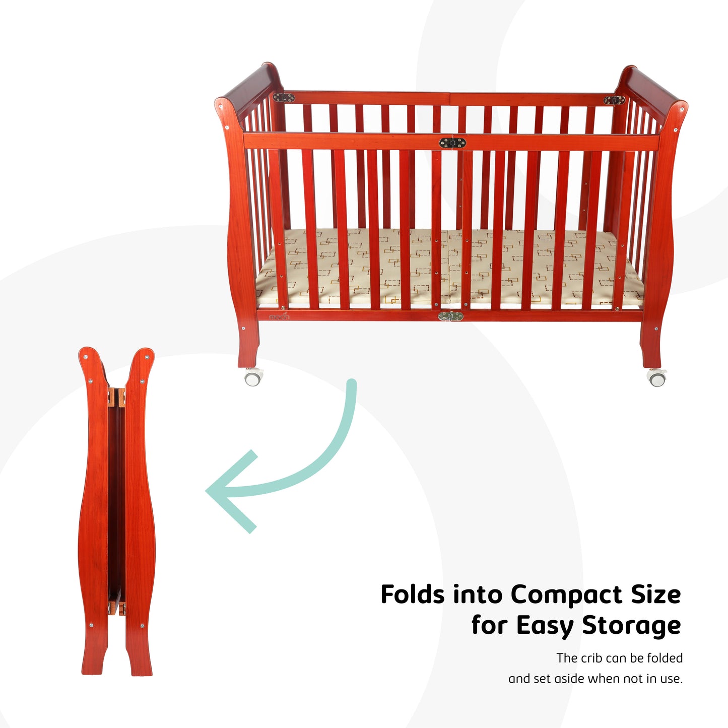 MOON Wooden Foldable Baby Crib (129X69X96 cm)-Natural wood