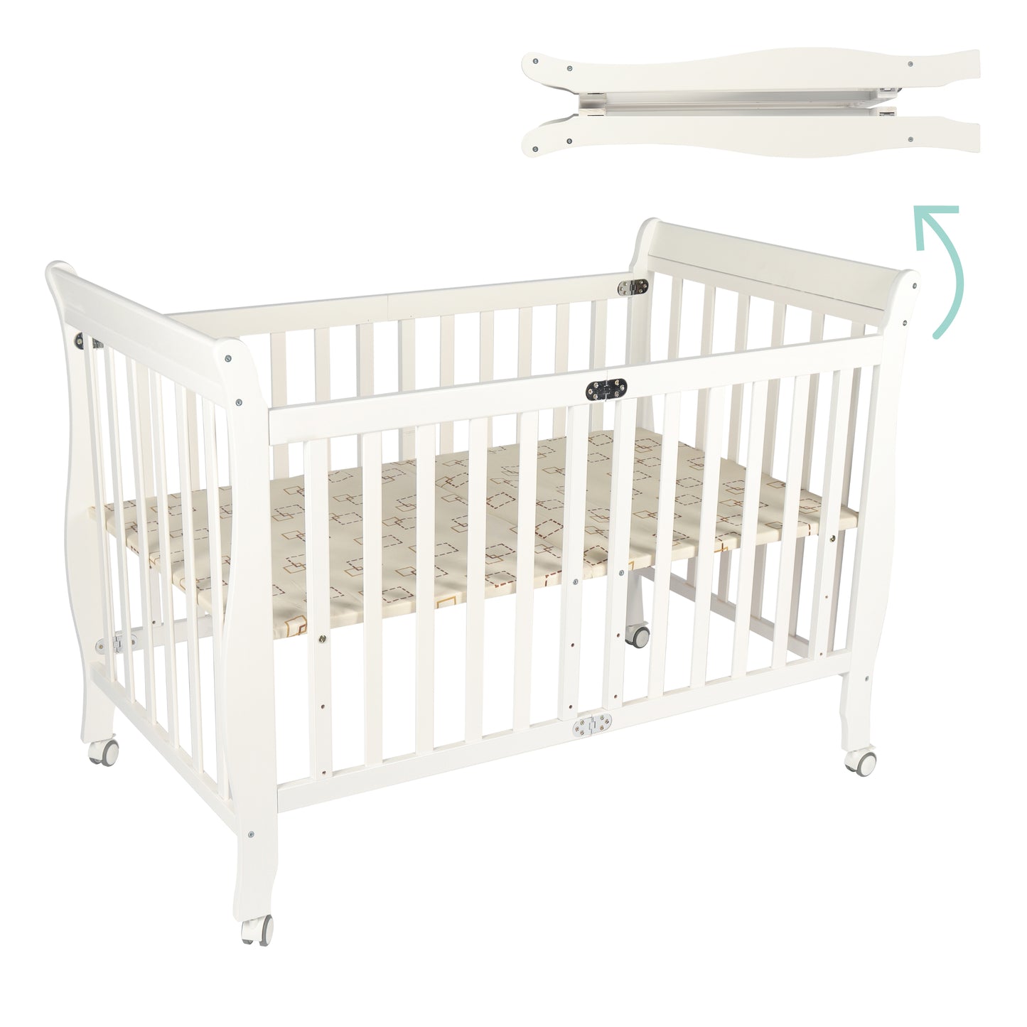 MOON Wooden Foldable Baby Crib (129X69X96 cm)-Natural wood