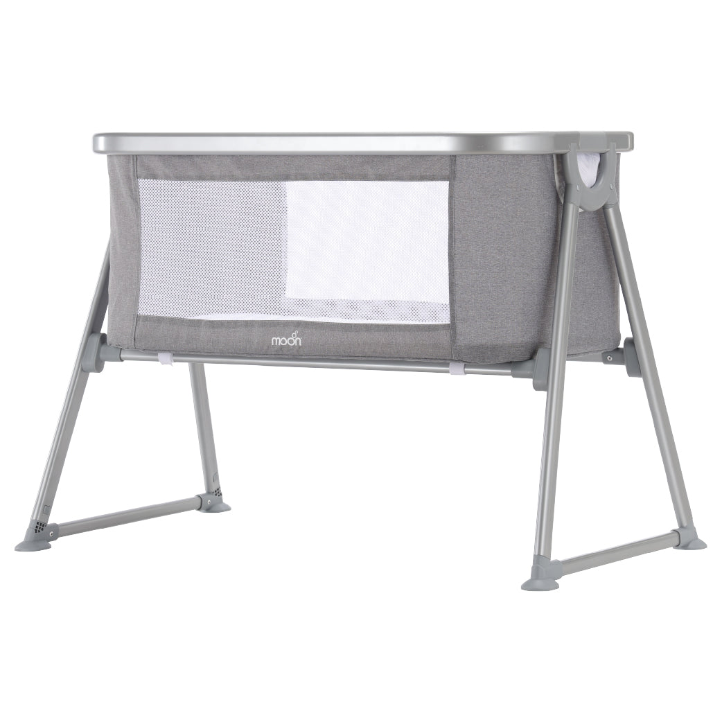 MOON Serene Foldable Baby Bassinet - Breathable Mesh, Aluminium Frame, Carry Bag Included - Light Grey