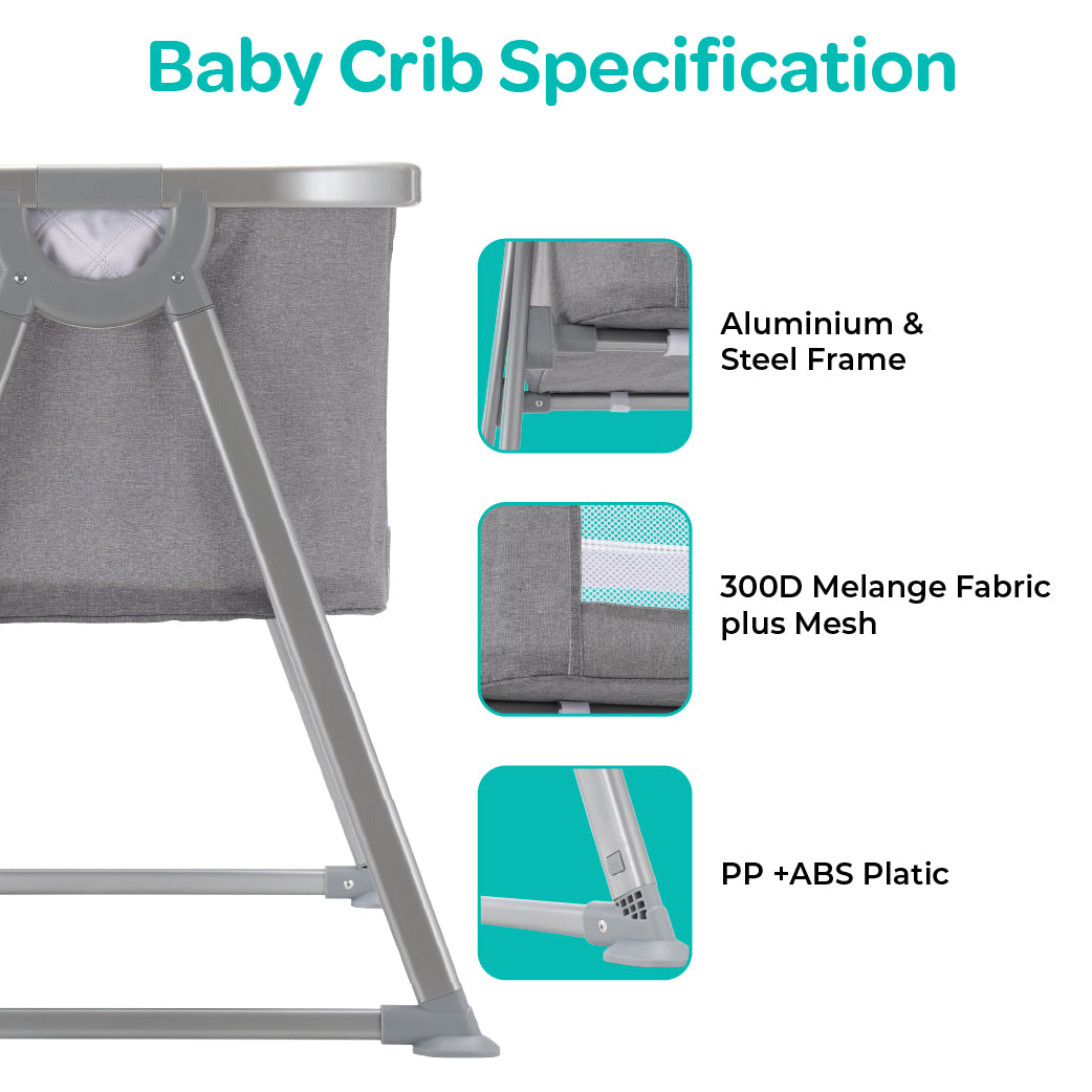 MOON Serene Foldable Baby Bassinet - Breathable Mesh, Aluminium Frame, Carry Bag Included - Light Grey — The Moon Brand product image