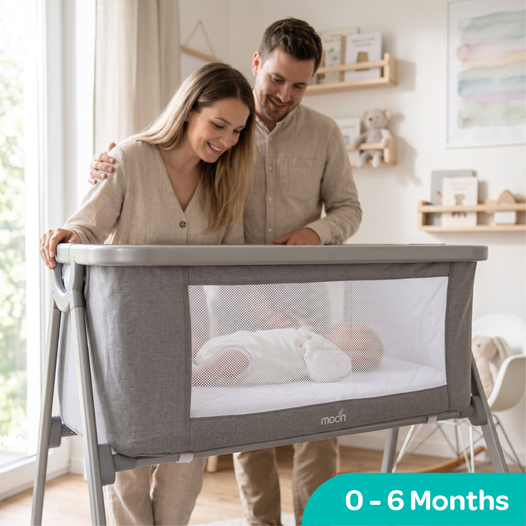 MOON Serene Foldable Baby Bassinet - Breathable Mesh, Aluminium Frame, Carry Bag Included - Light Grey — The Moon Brand product image