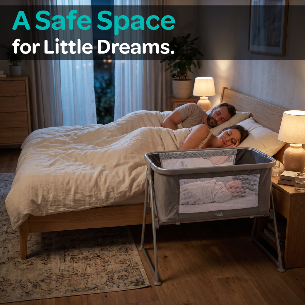 MOON Serene Foldable Baby Bassinet - Breathable Mesh, Aluminium Frame, Carry Bag Included - Light Grey — The Moon Brand product image