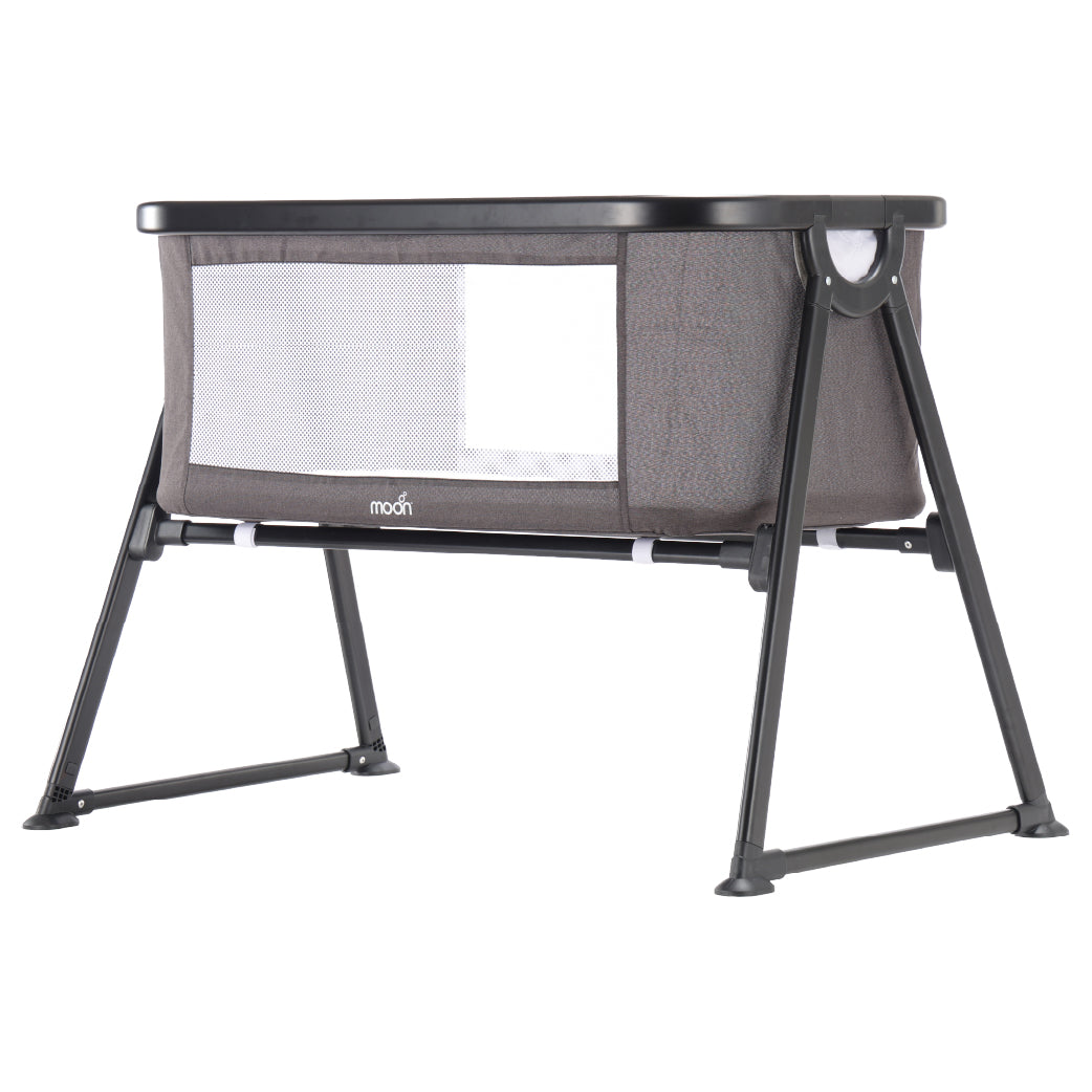 MOON Serene Foldable Baby Bassinet - Breathable Mesh, Aluminium Frame, Carry Bag Included - Dark grey