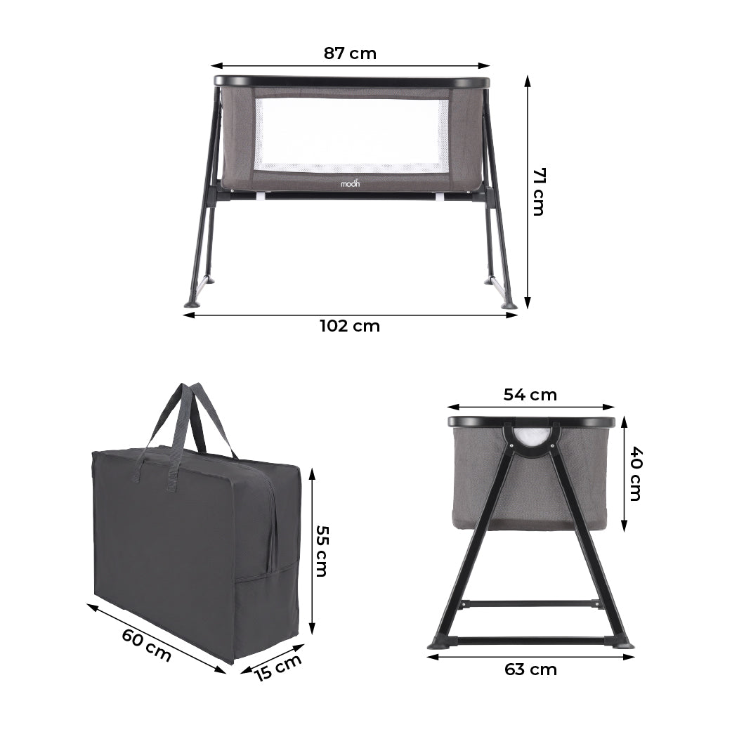 MOON Serene Foldable Baby Bassinet - Breathable Mesh, Aluminium Frame, Carry Bag Included - Dark grey — The Moon Brand product image