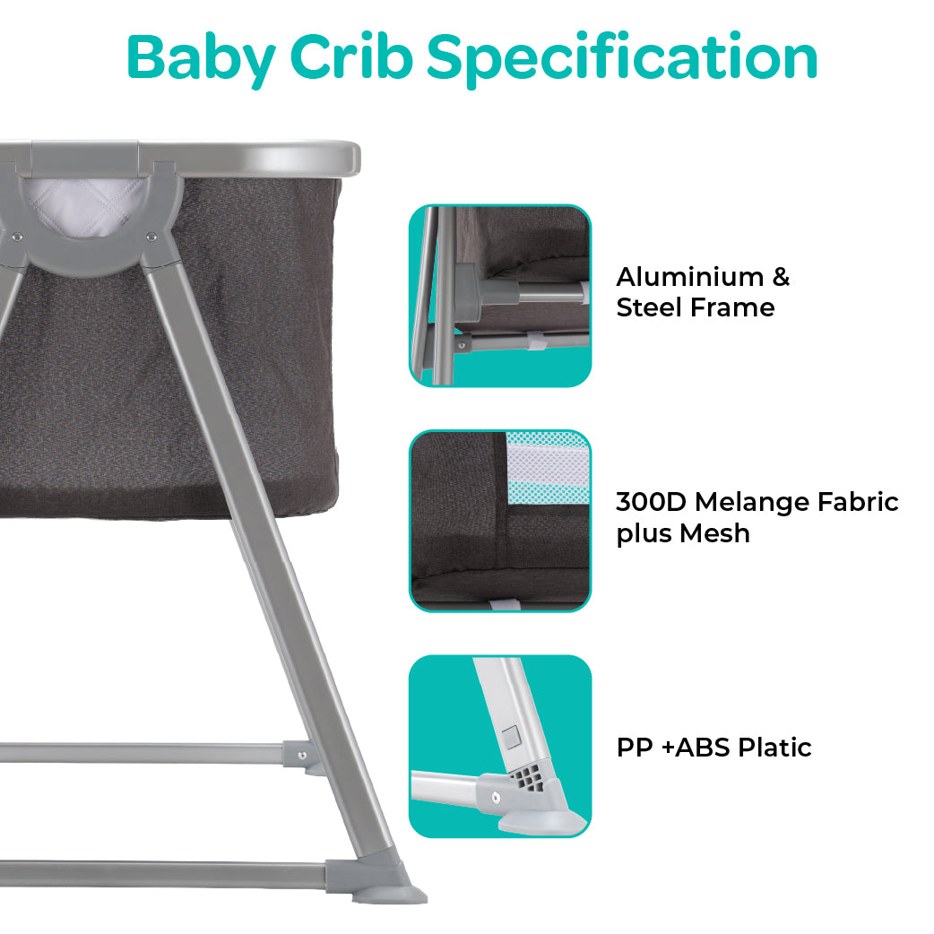 MOON Serene Foldable Baby Bassinet - Breathable Mesh, Aluminium Frame, Carry Bag Included - Black — The Moon Brand product image