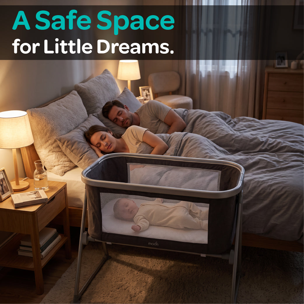 MOON Serene Foldable Baby Bassinet - Breathable Mesh, Aluminium Frame, Carry Bag Included - Black — The Moon Brand product image