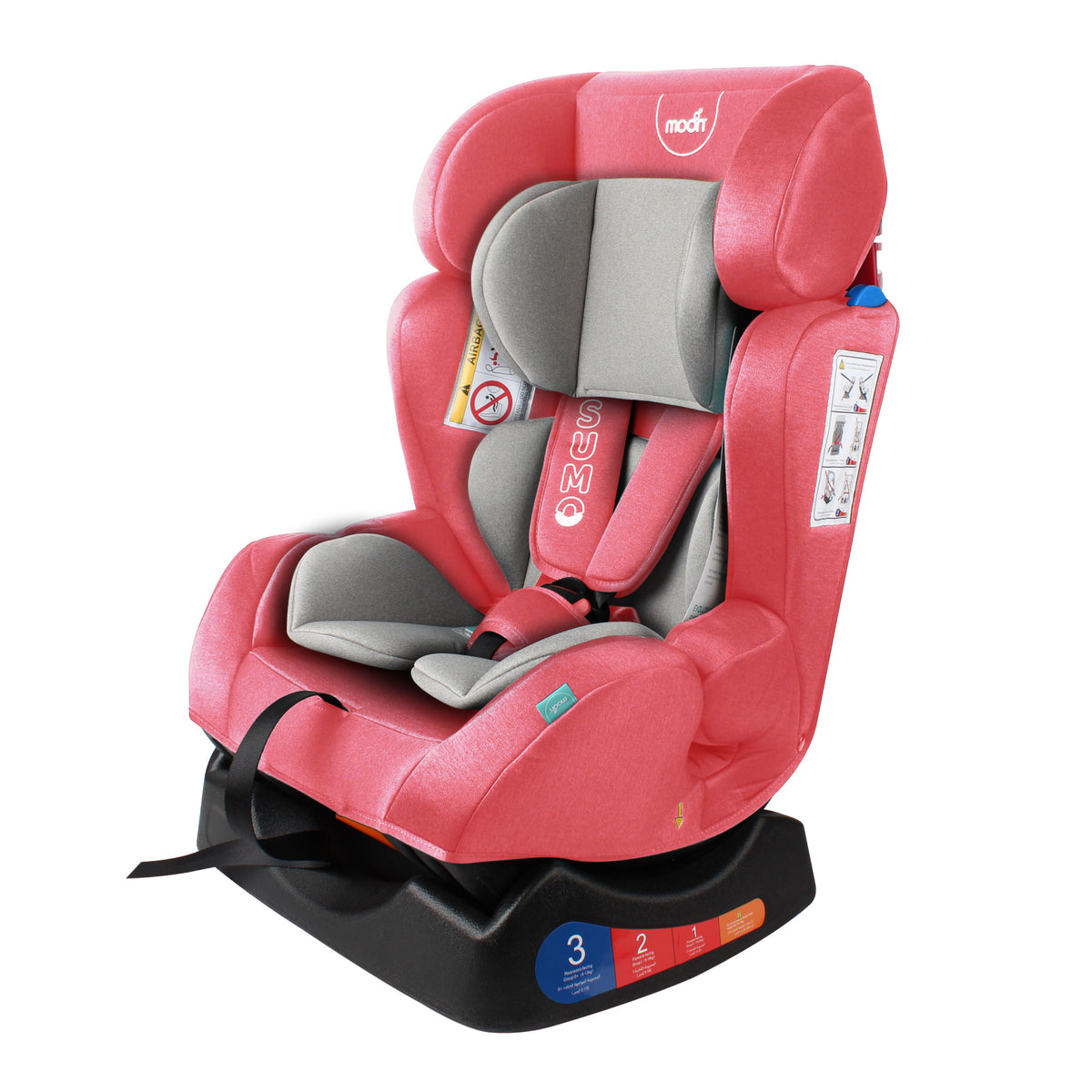MOON Sumo Baby/Infant Car Seat (0-6 Years, 0-25 Kg, Pink) / Baby Back Seat Mirror (Black Twill) / Baby Back Seat Organizer (Black Prismatic) - The Moon Brand™