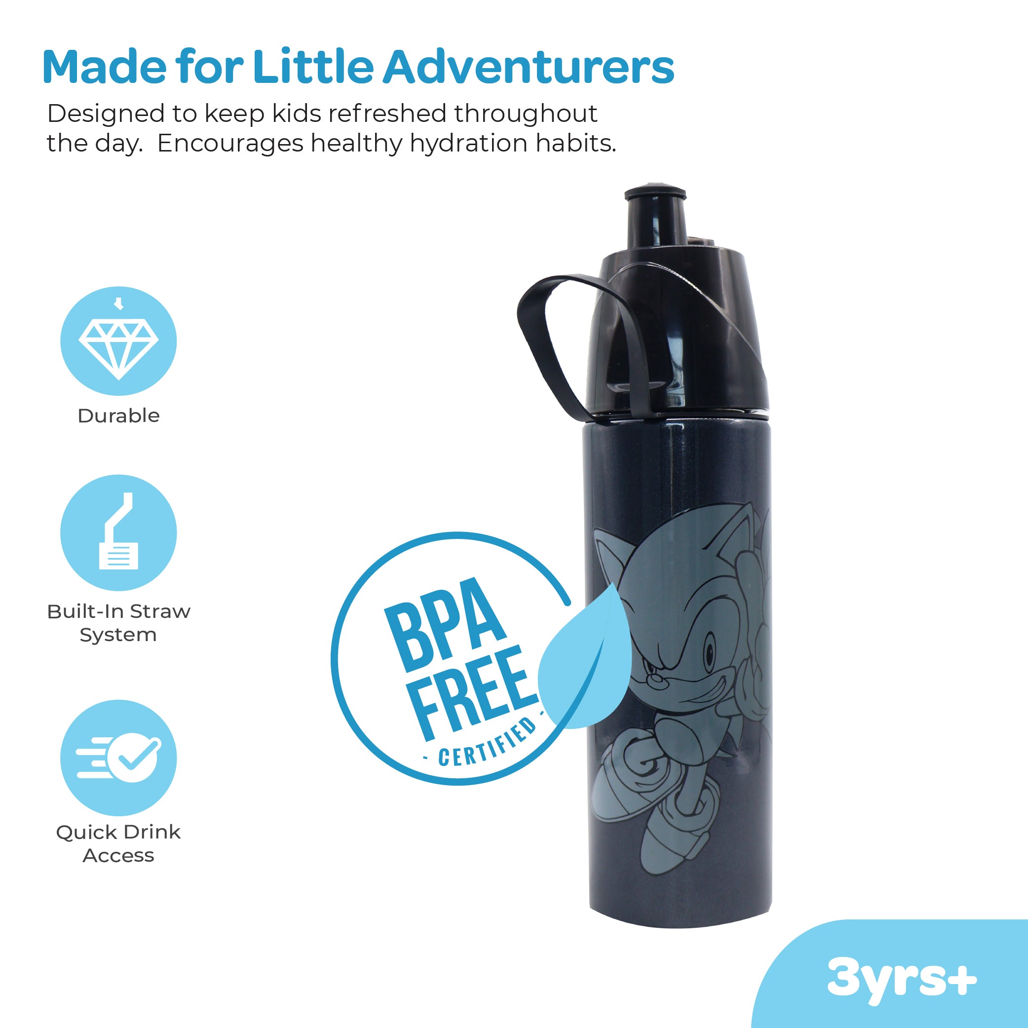 MOON Sonic Kids Spray Mist Water Bottle 500ml
