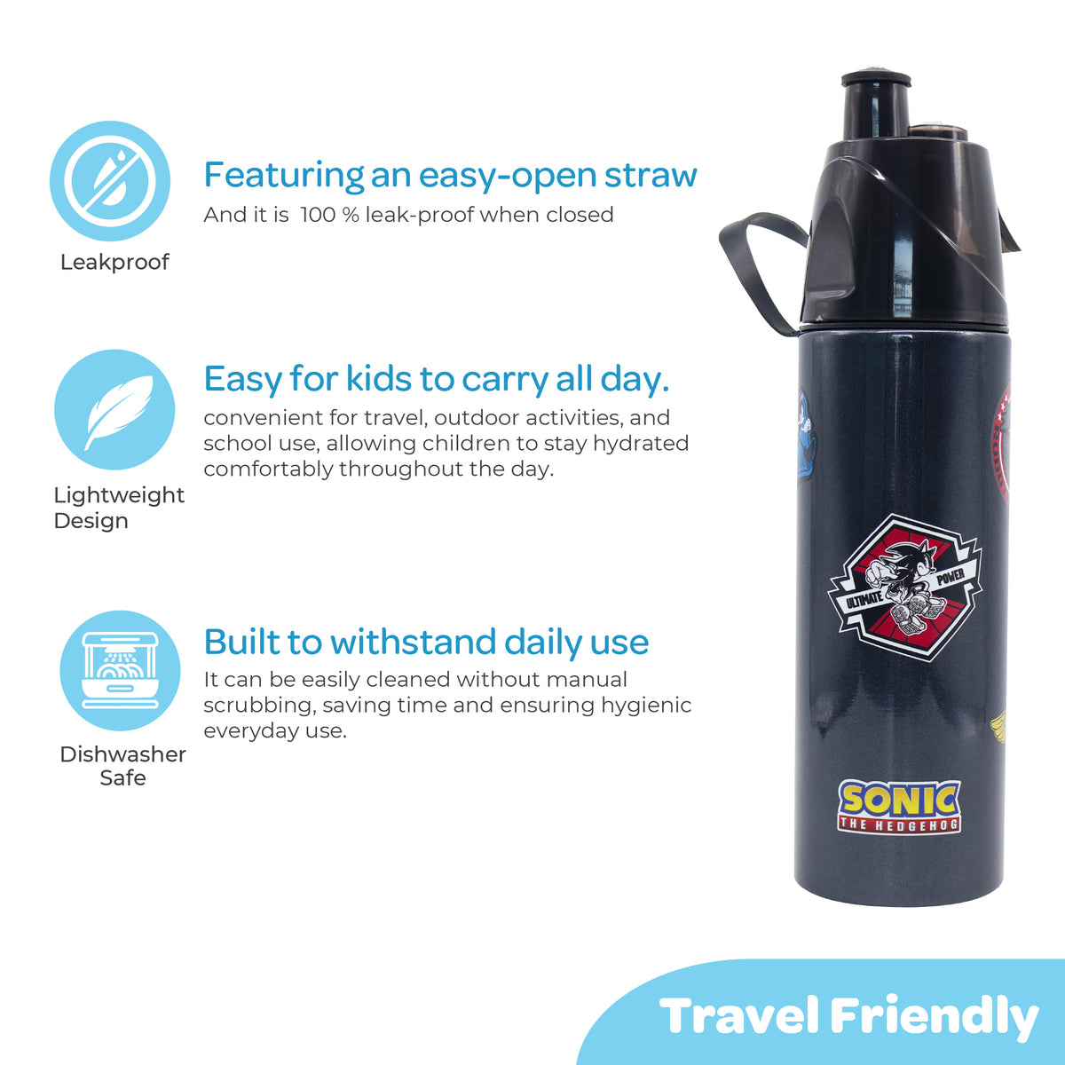 MOON Sonic Kids Spray Mist Water Bottle 500ml