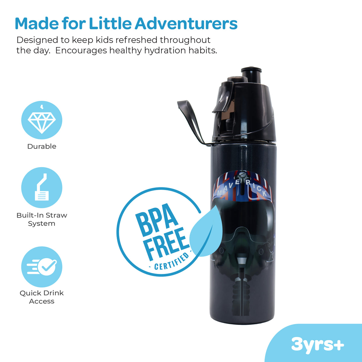 MOON Top Gun Kids Spray Mist Water Bottle 500ml