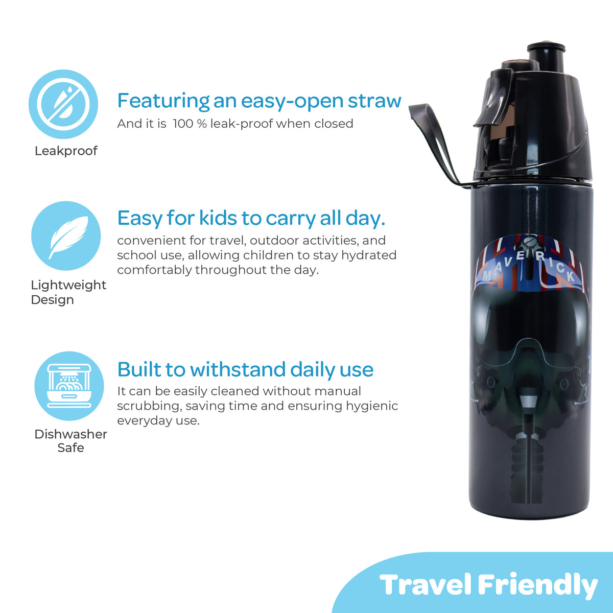 MOON Top Gun Kids Spray Mist Water Bottle 500ml