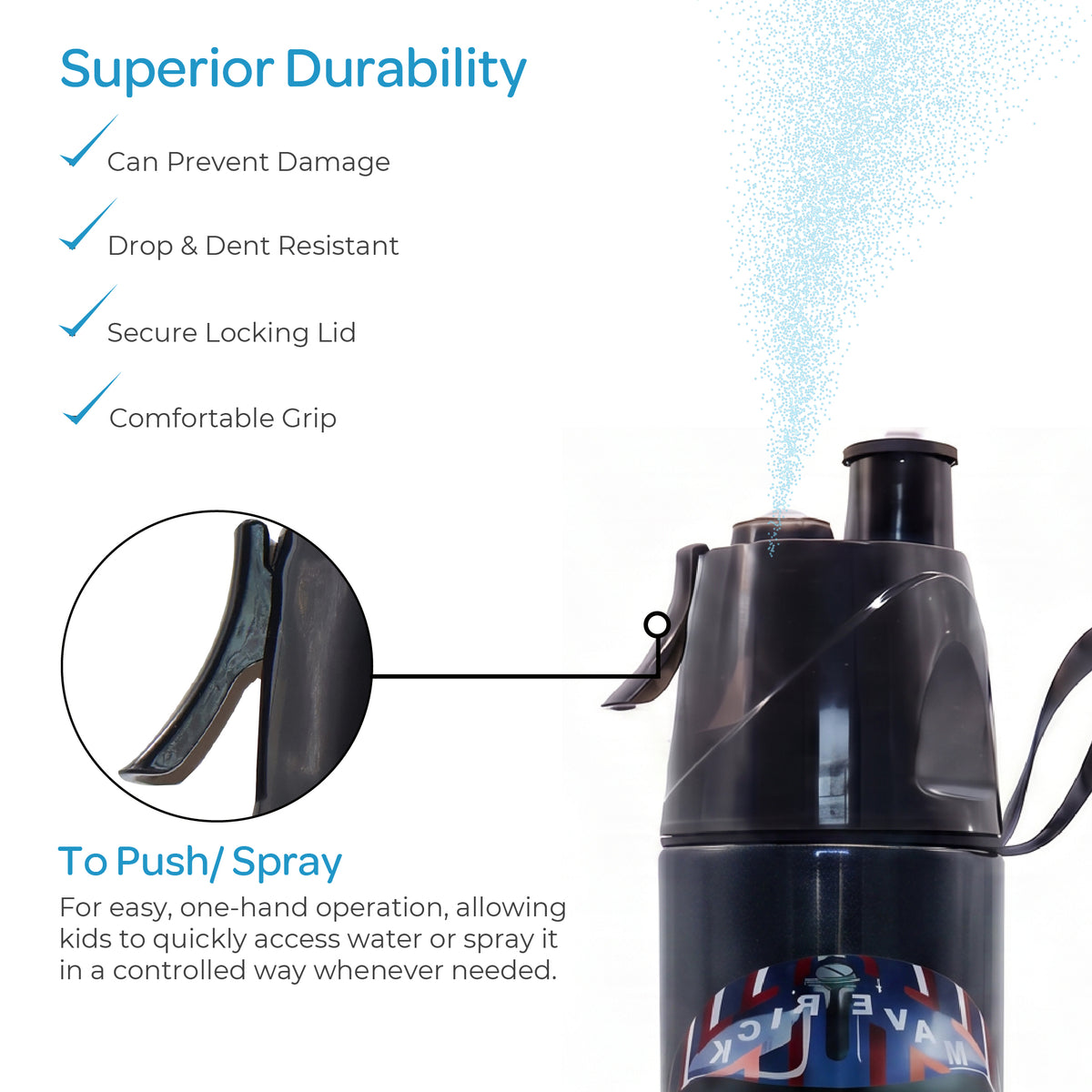 MOON Top Gun Kids Spray Mist Water Bottle 500ml