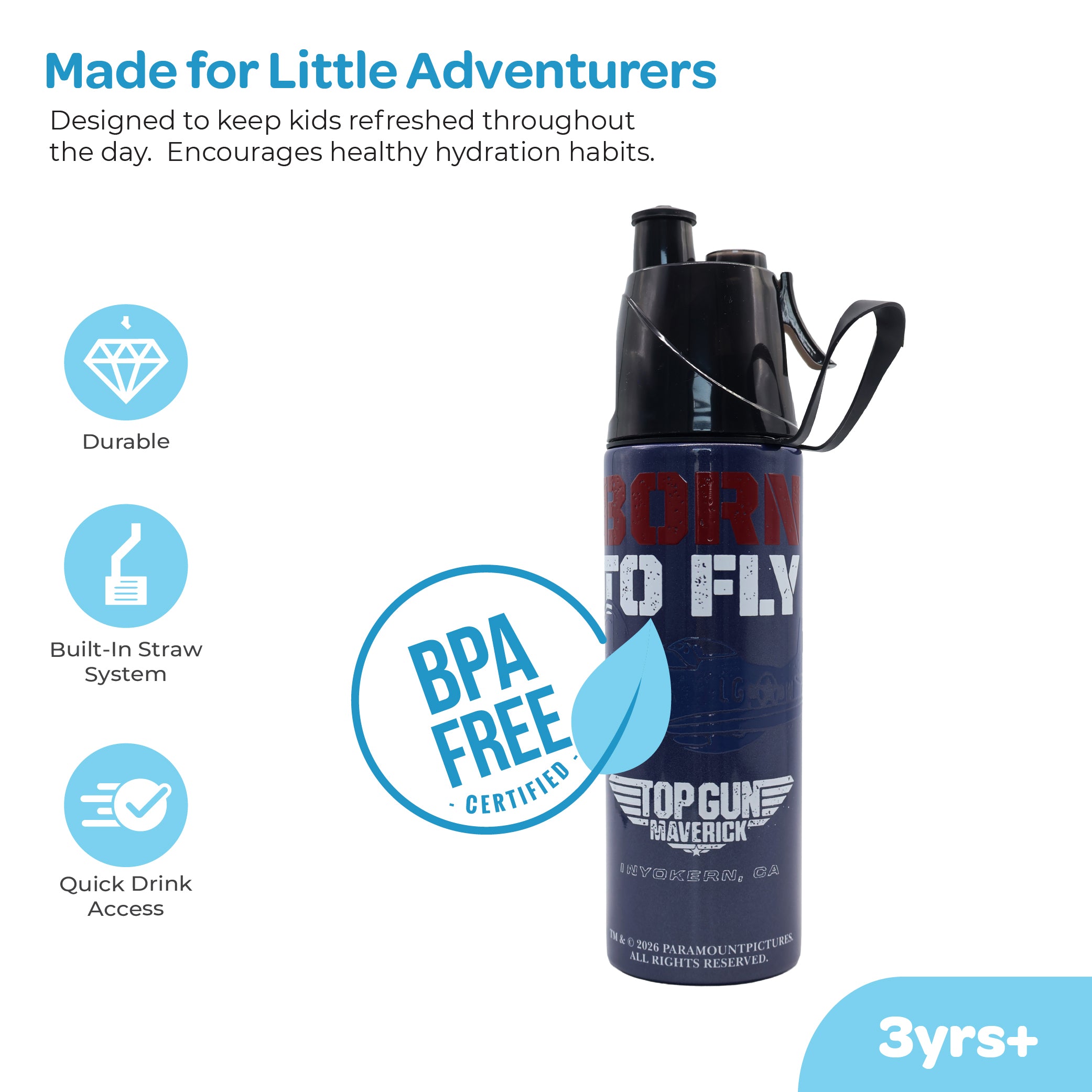 MOON Top Gun Kids Spray Mist Water Bottle 500ml Blue