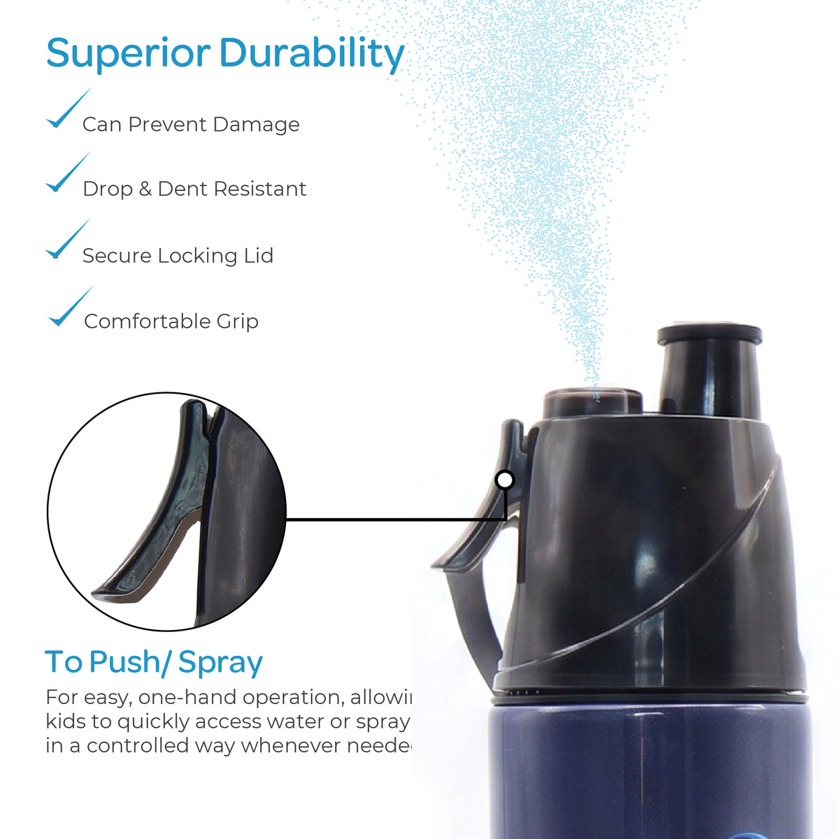 MOON Top Gun Kids Spray Mist Water Bottle 500ml Blue