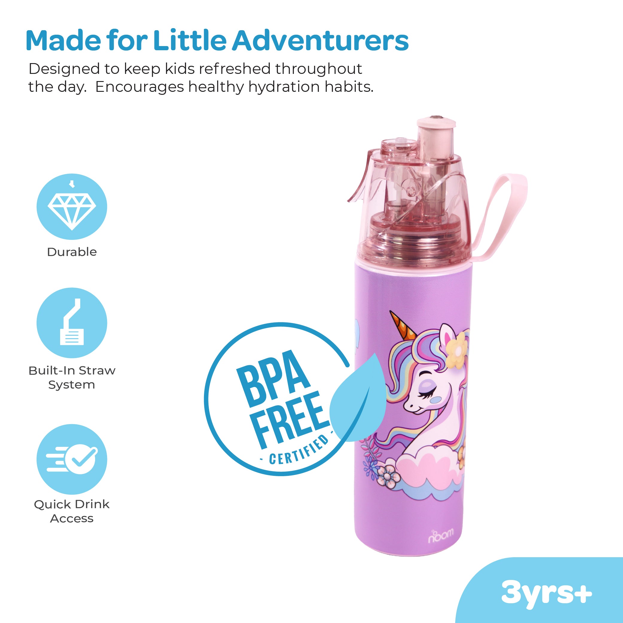 MOON Unicorn Kids Spray Mist Water Bottle 500ml Pink