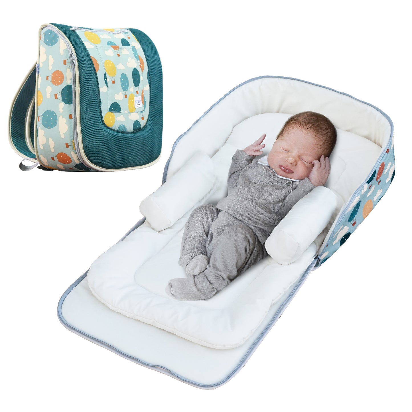 MOON Travalo - Travel Baby Bed & Backpack- Balloon - Portable Baby Bed - green